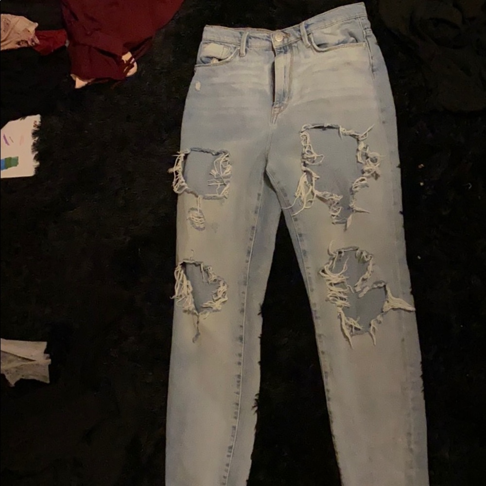UO BDG High Waisted Mom Jean Destroyed Light Wash